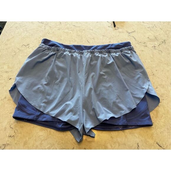 Athleta Mile Marker 2n1 Running Shorts Blue Purple Women’s Sz XL - Picture 1 of 8